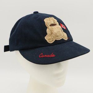 Youth Baseball Cap Hat - Navy Canada w/ Canadian Flag and Fuzzy Bear